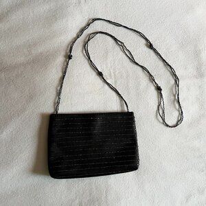 Irredessent Petite Black Seed-Bead/Satin Evening Bag/Purse